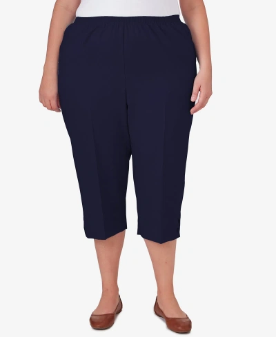 Alfred Dunner Plus Size Classic Stretch Waist Accord Capri Pants With Button Hem In Navy