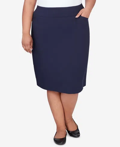 Alfred Dunner Plus Size Classic Stretch Waist Skirt In Navy