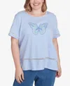 Alfred Dunner Plus Size Classic Striped Butterfly Short Sleeves Tee In Iris
