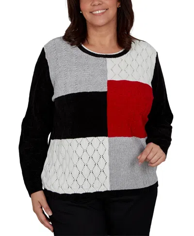 Alfred Dunner Plus Size Classic Textured Chenille Colorblock Sweater In Gray