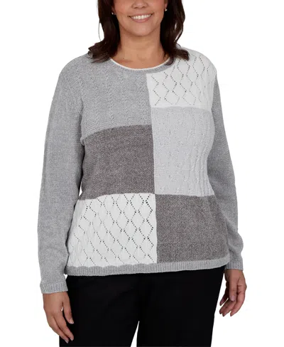 Alfred Dunner Plus Size Classic Textured Chenille Colorblock Sweater In Gray