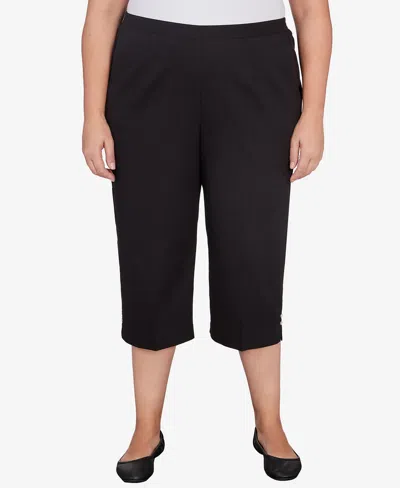 Alfred Dunner Plus Size Classic Twill Denim Split Hem Capri Pants In Black