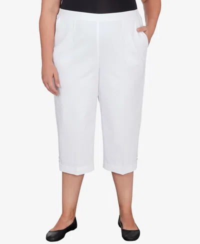 Alfred Dunner Plus Size Parrot Cay Novelty Cuff Tummy Control Capris Pants In White