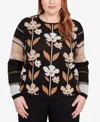 Alfred Dunner Plus Size Classic Vertical Flower Zig Zag Sweater In Black