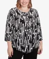 Alfred Dunner Plus Size Classic Vertical Geometric Top With Necklace In Black,white