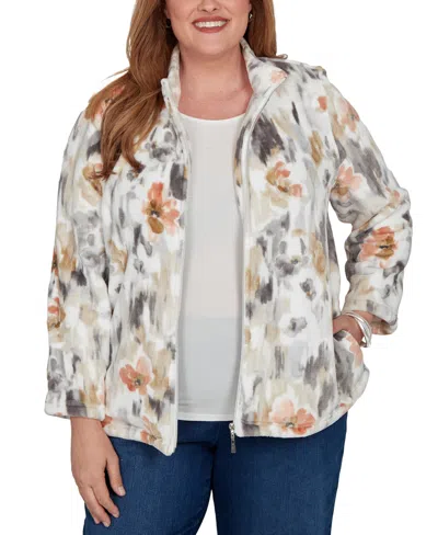 Alfred Dunner Plus Size Classic Watercolor Floral Cozy Zip Jacket In Multi
