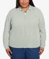 Alfred Dunner Plus Size Classic Zip-front Chenille Collared Cardigan Sweater In Green