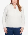 Alfred Dunner Plus Size Classic Zip-front Chenille Collared Cardigan Sweater In White