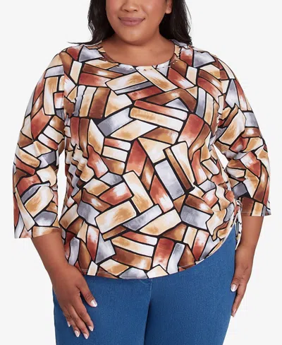Alfred Dunner Plus Size Color Block Short Sleeve Top In Multi
