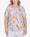 Alfred Dunner Plus Size Color Block Tile Top With Side Ruching In Pastel