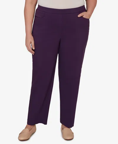 Alfred Dunner Plus Size Colored Allure Stretch Short Length Pants In Purple