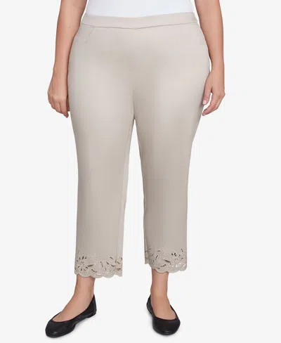Alfred Dunner Plus Size Coming Up Roses Floral Cut Out Ankle Pants In Almond