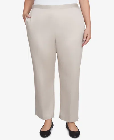 Alfred Dunner Plus Size Coming Up Roses Sateen Woven Average Length Pants In Neutral