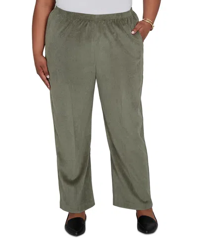 Alfred Dunner Plus Size Corduroy Elastic Waist Pants In Green