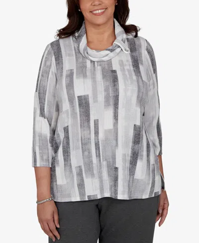 Alfred Dunner Plus Size Cowl Neck 3/4-sleeve Textured-knit Blouse In Gray