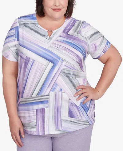 Alfred Dunner Plus Size Crystal Springs Brushstroke-stained Glass Top In Lilac Multi