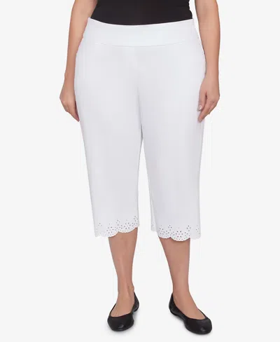 Alfred Dunner Plus Size Crystal Springs Eyelet Cuff Capri Pants In White