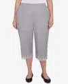 Alfred Dunner Plus Size Crystal Springs Eyelet Embroidered Capri Pants In Gray