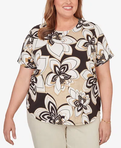 Alfred Dunner Plus Size Detail Driven Floral Stained Glass Short-sleeve T-shirt In Gray