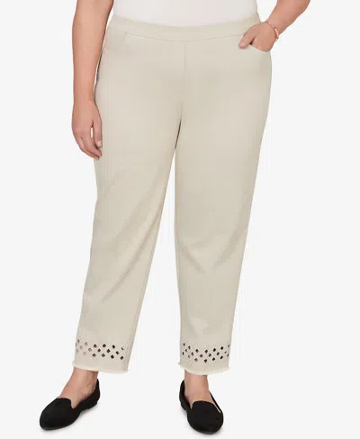 Alfred Dunner Plus Size Detail Driven Geometric Cut Out Flat Front Ankle Pants In Neutral