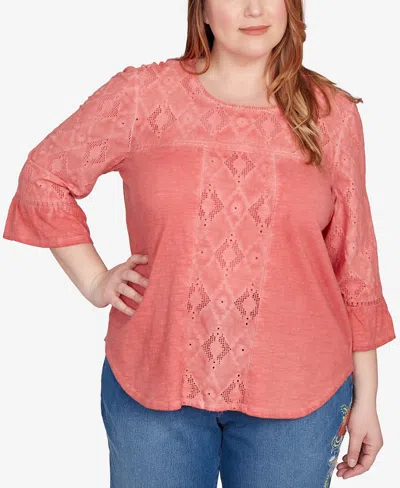 Alfred Dunner Plus Size Diamond Textured Bell Sleeve Top