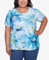 Alfred Dunner Petite Summer Breeze Floral Watercolor Top In Blue