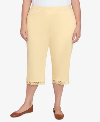 Alfred Dunner Plus Size Dress Code Comfort Allure Embellished Capri Pants In Buttercup