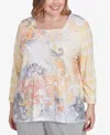 Alfred Dunner Plus Size Dress Code Square Neck Paisley Geometric Top In Multi Yellow