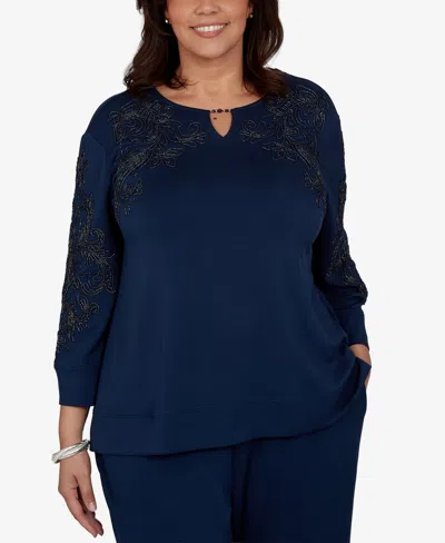 Alfred Dunner Plus Size Embellished 3/4-sleeve Knit Top In Ink
