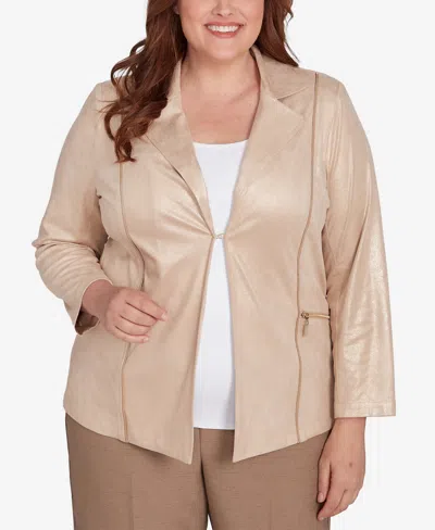 Alfred Dunner Plus Size Emerald Isle Shimmer Faux Leather Jacket In Champagne