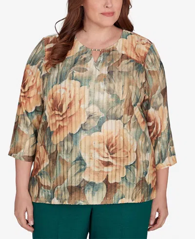 Alfred Dunner Plus Size Emerald Isle Vintage-like Floral Top In Muneutr