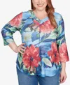 Alfred Dunner Petite El Paso Dramatic V-neck Floral Top