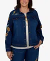 Alfred Dunner Plus Size Floral-embroidered Denim Jacket In Indigo