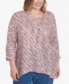 Alfred Dunner Plus Size Free Spirit Diagonal Space Dye Top With Necklace In Coral