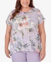 ALFRED DUNNER PLUS SIZE GARDEN PARTY SHORT SLEEVE BURNOUT FLORAL TOP