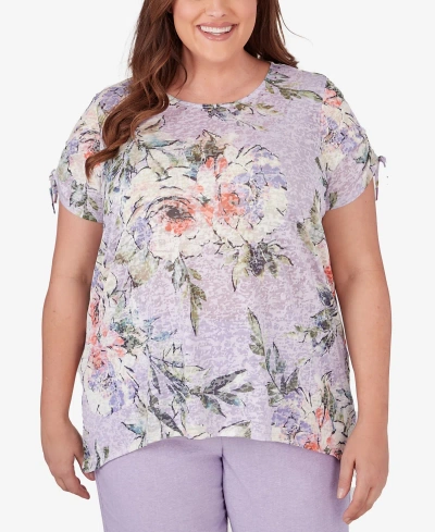 Alfred Dunner Plus Size Garden Party Short Sleeve Burnout Floral Top In Multi