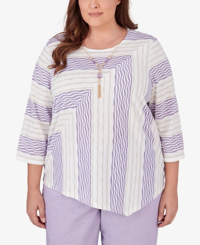 Alfred Dunner Plus Size Garden Party Spliced Stripe Texture Top In Multi