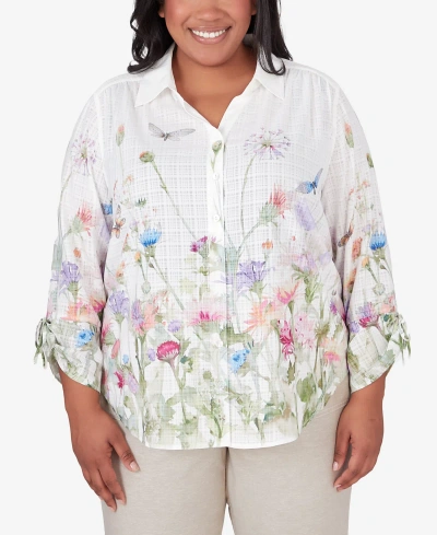 Alfred Dunner Plus Size Garden Party Watercolor Floral Button Down Blouse In Multi
