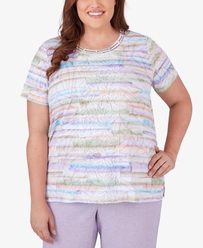 Alfred Dunner Plus Size Garden Party Watercolor Striped Top In Multi
