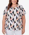 ALFRED DUNNER PLUS SIZE GEO STAINED GLASS SPLIT NECK TEE