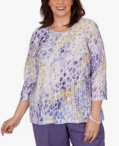 Alfred Dunner Plus Size Grand Bazaar Animal Print Ribbed Knit Top In Purple