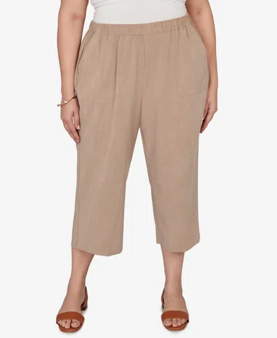 Alfred Dunner Plus Size Grand Bazaar Textured Pull On Capri Pants In Brown
