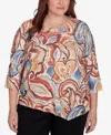 Alfred Dunner Plus Size Harvest Moon Watercolor Paisley Crew Neck Top In Neutral Multi