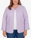 Alfred Dunner Plus Size Hilton Head Floral Quilted Patchwork Jacket In Purple