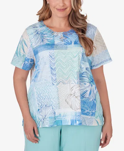 Alfred Dunner Plus Size Hyannisport Patchwork Leaf T-shirt With Lace Detail In Multi
