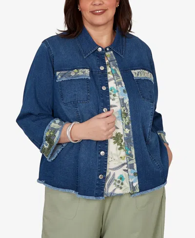 Alfred Dunner Plus Size Indigo Girls Sequin Embellished Stretch Denim Jacket In Blue