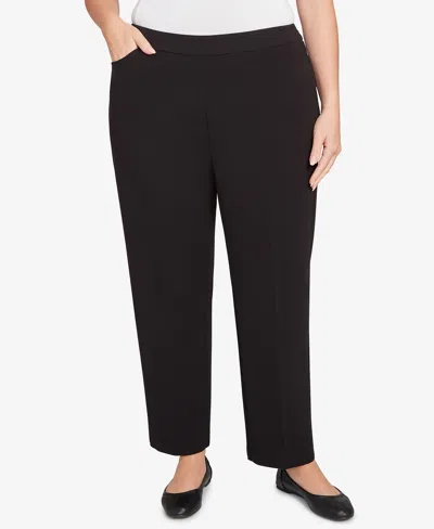Alfred Dunner Plus Size Jet Setter Black Crepe Knit Short Length Pants In Brown