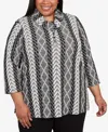 Alfred Dunner Plus Size Jet Setter Cable Jacquard Knit Top With Necklace In Gray
