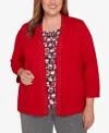 Alfred Dunner Plus Size Jet Setter Geometric Inner Two In One Sweater In Red
