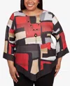 Alfred Dunner Plus Size Jet Setter Knit Colorblock Top With Necklace In Multi